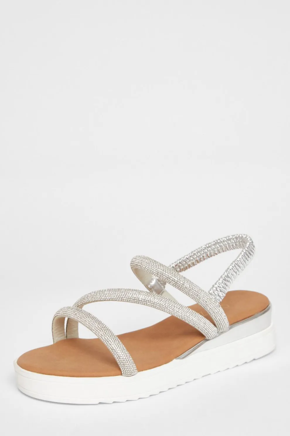 Silver Diamante Strappy Flatform Sandals