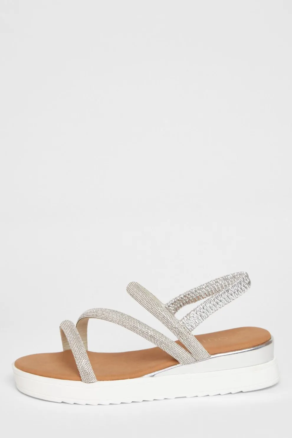 Silver Diamante Strappy Flatform Sandals