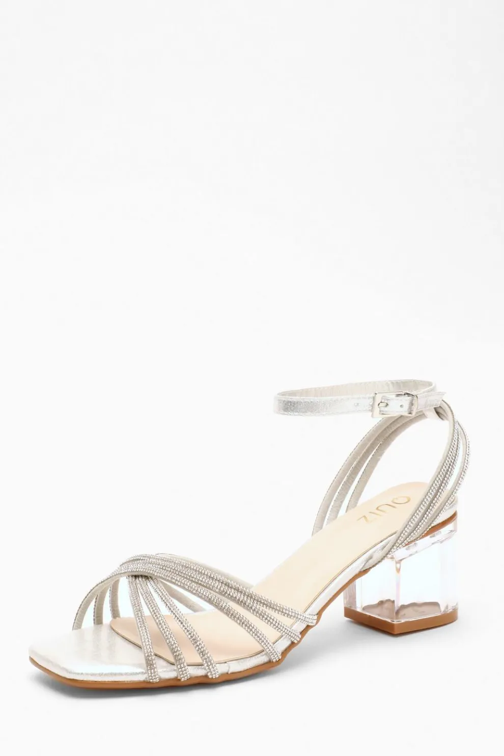 Silver Diamante Strap Low Heeled Sandals