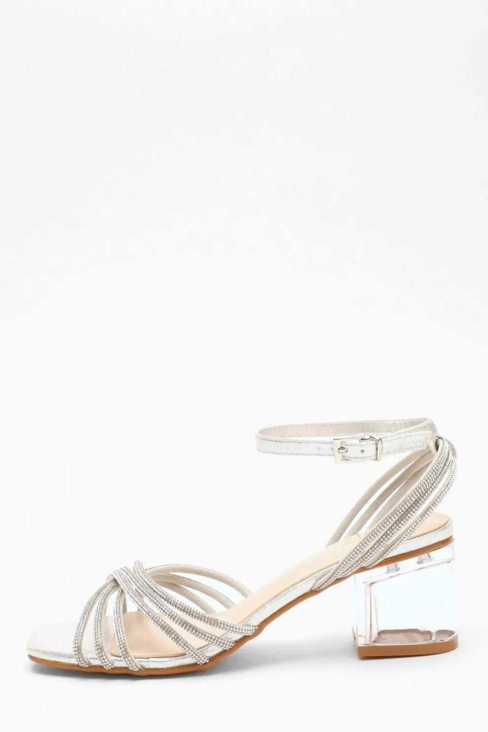Silver Diamante Strap Low Heeled Sandals