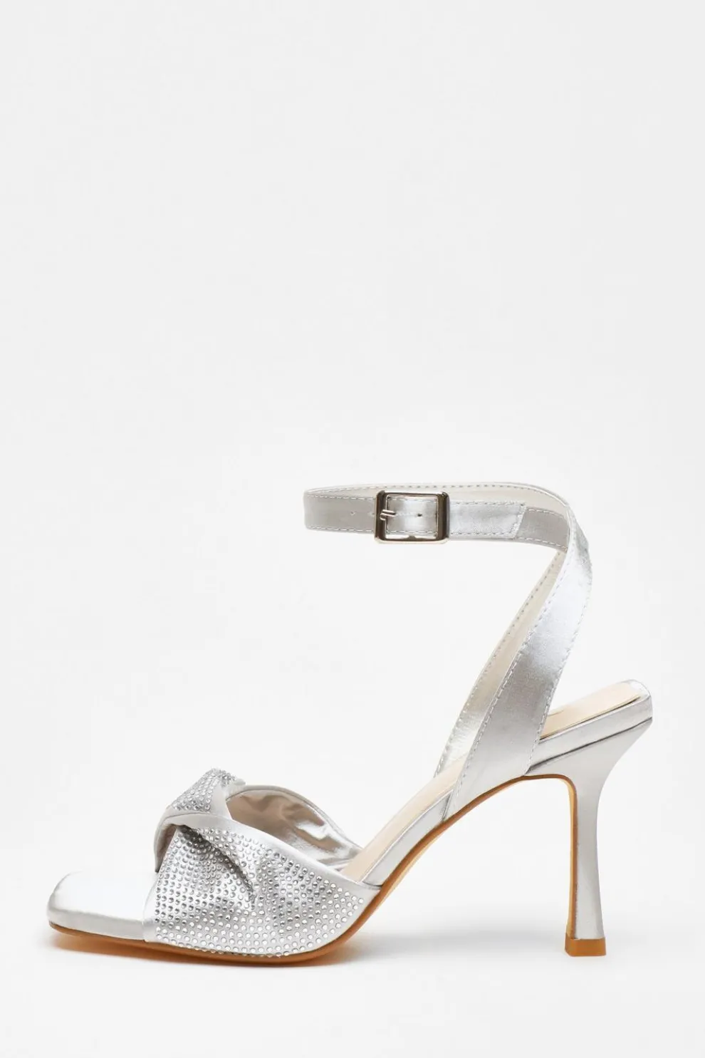 Silver Diamante Strappy Block Heeled Sandals