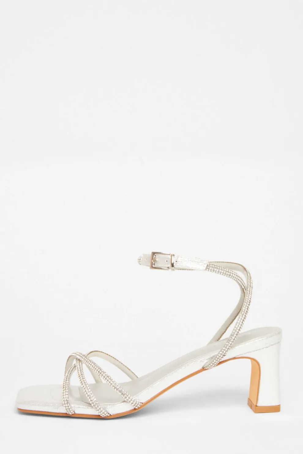 Silver Diamante Strap Block Heels