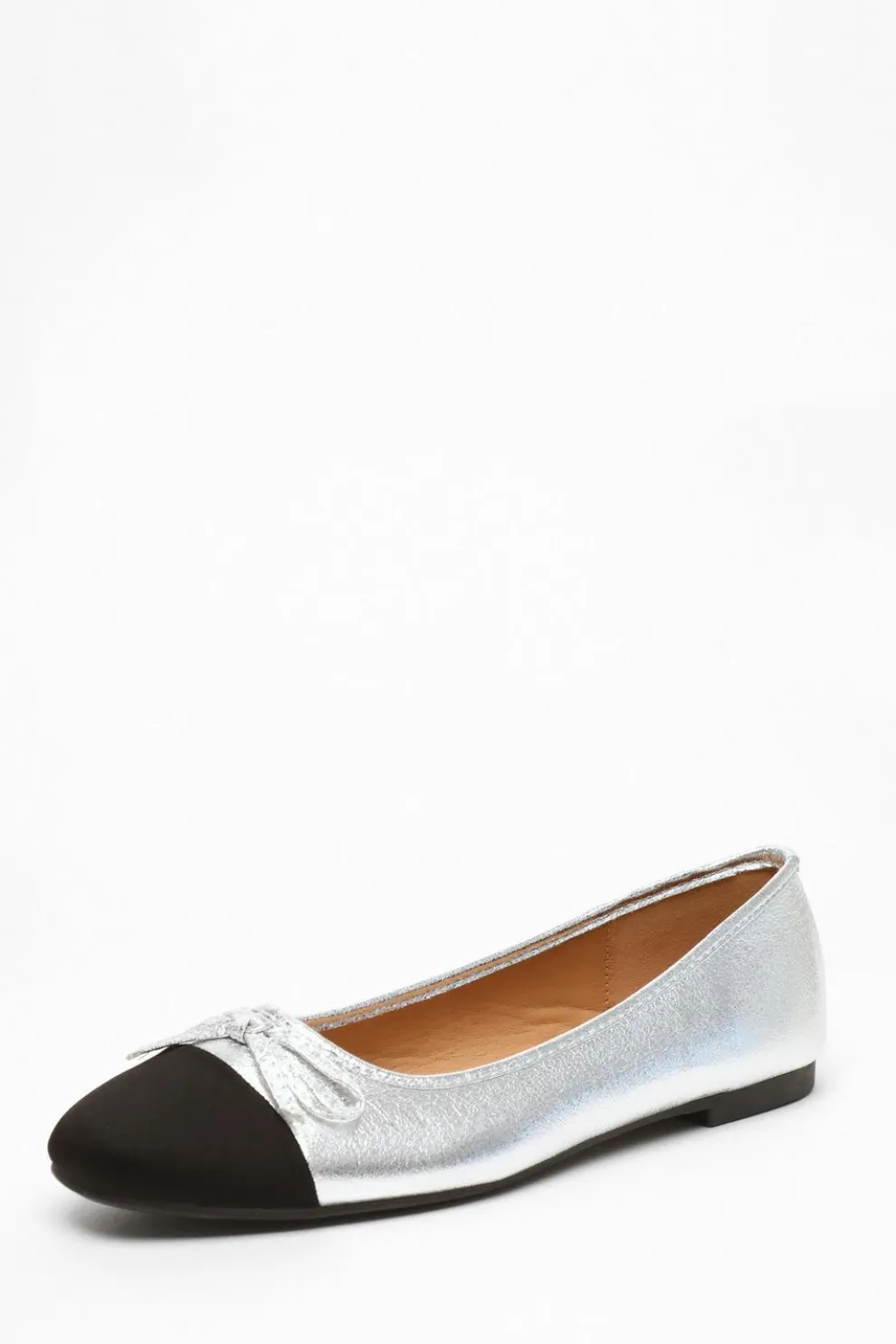 Silver Faux Leather Flat Pumps