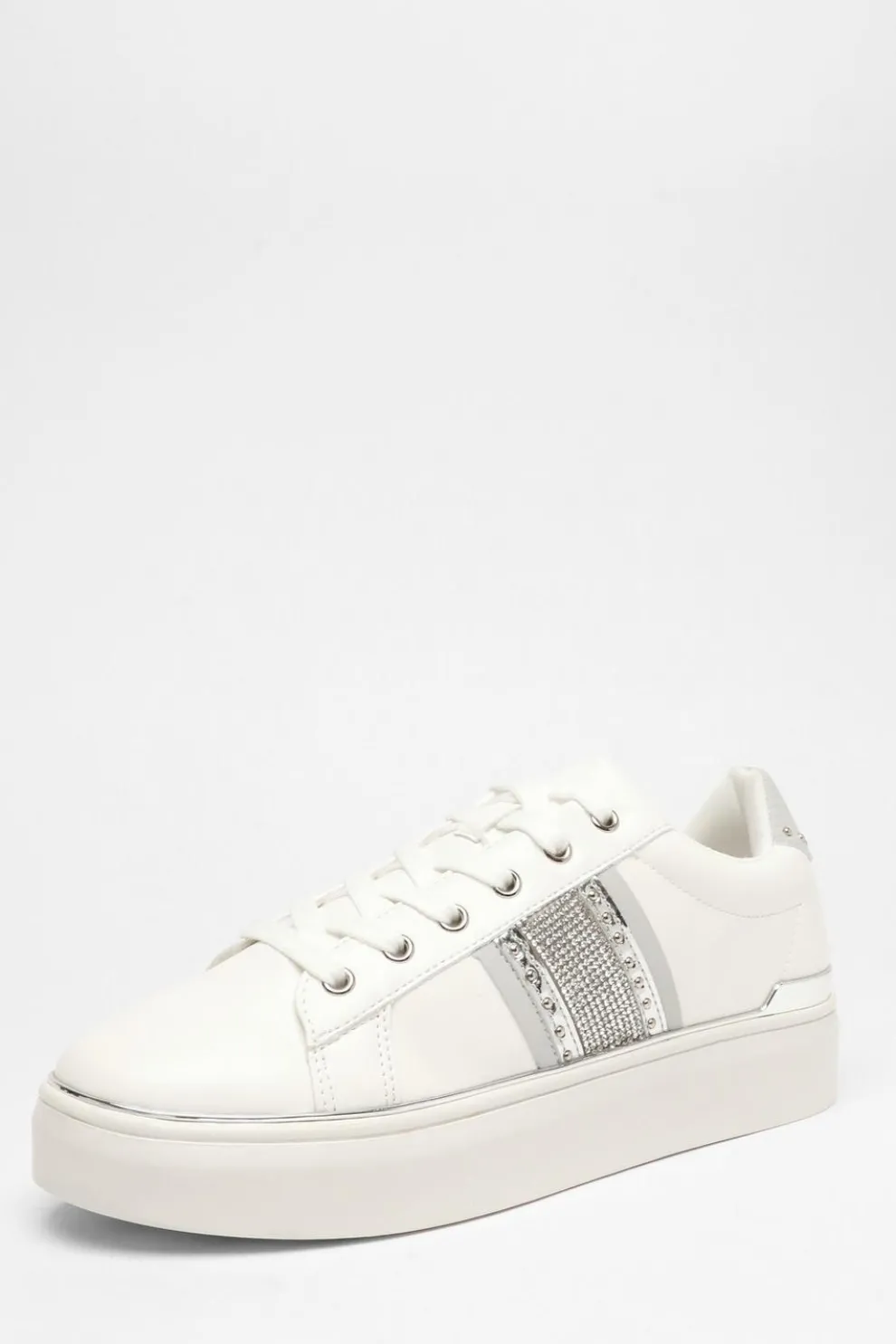 Silver Faux Leather Trim Trainers