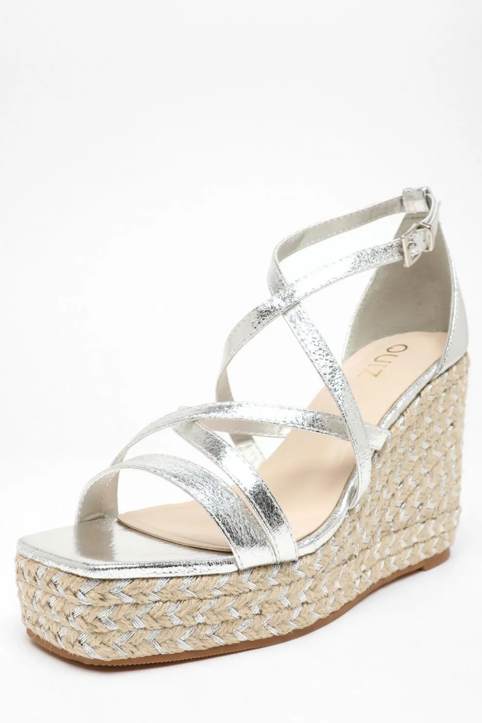 Silver Foil Strappy Wedges
