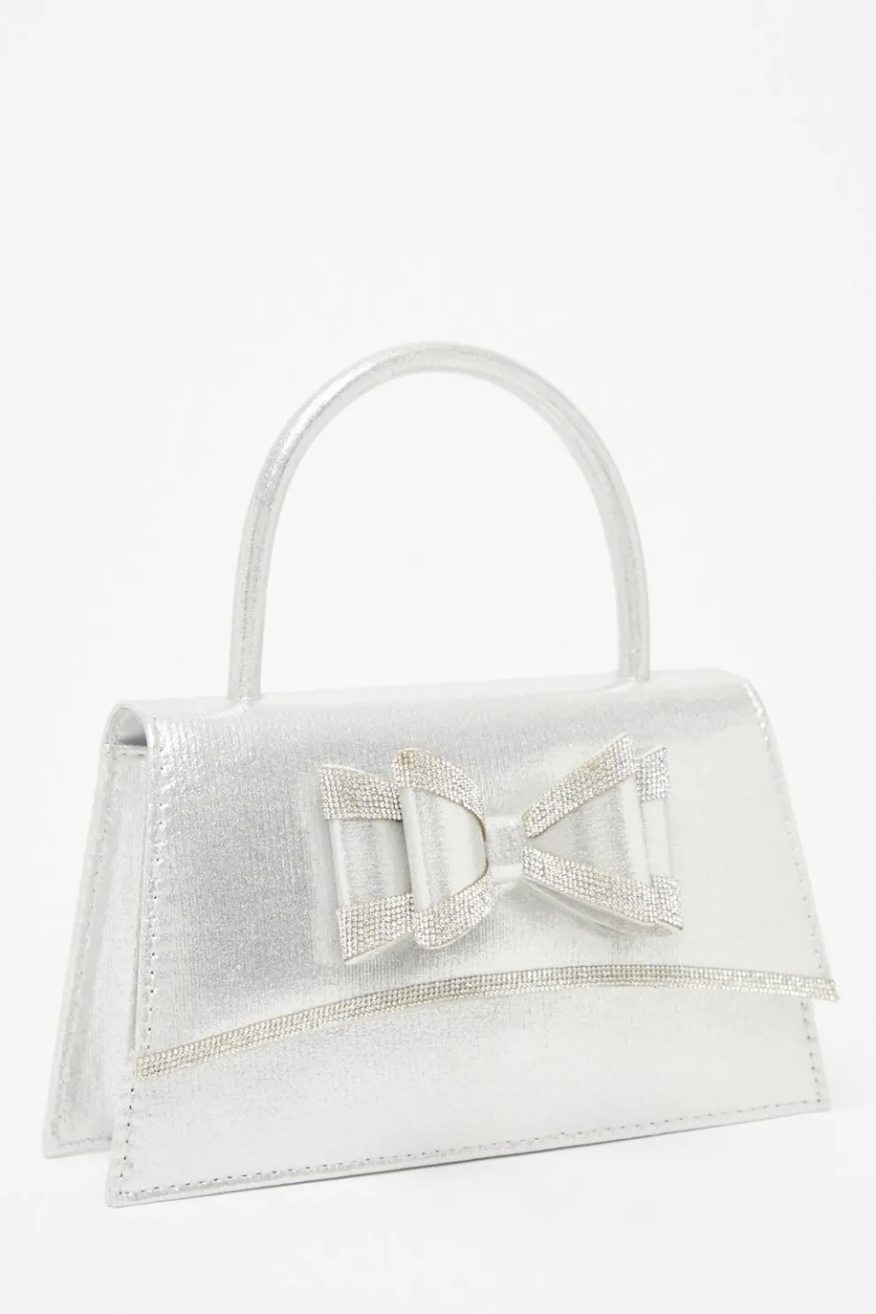 Silver Satin Double Bow Bag