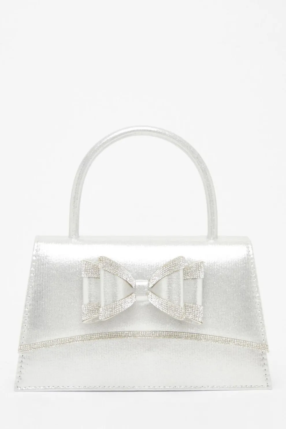 Silver Satin Double Bow Bag