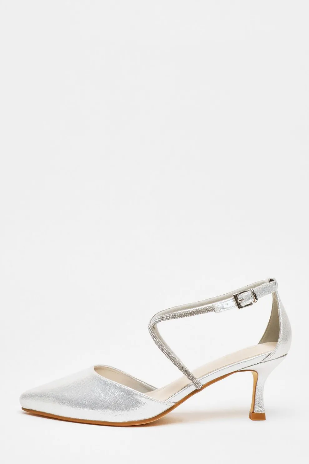 Silver Shimmer Cross Strap Court Heels
