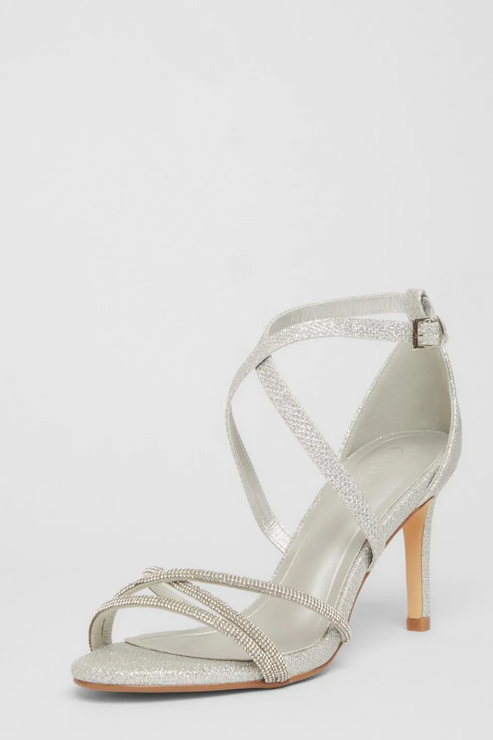 Silver Shimmer Cross Strap Heels