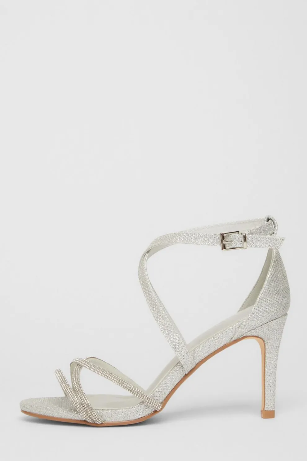 Silver Shimmer Cross Strap Heels