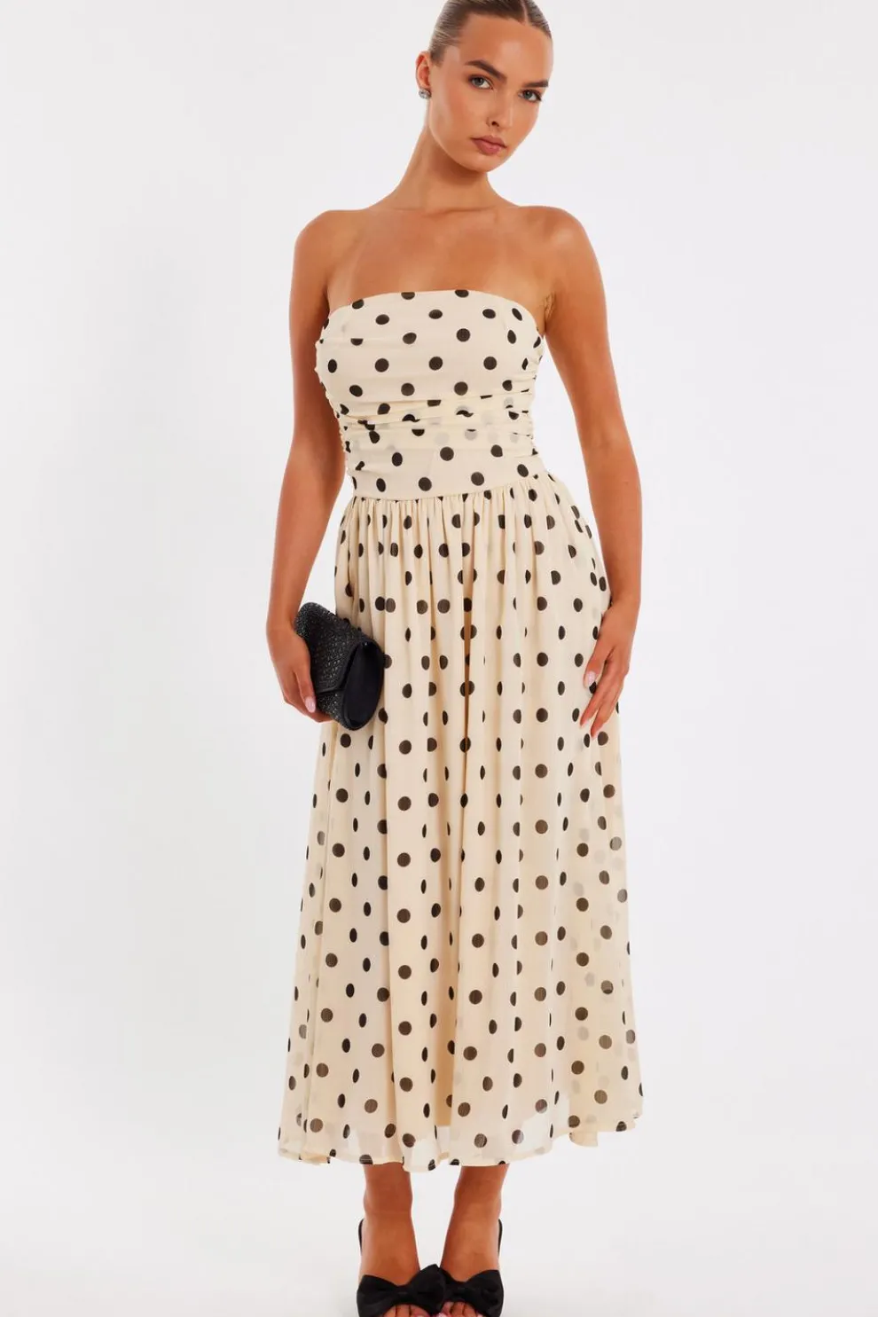 Stone Chiffon Polka Dot Midi Dress