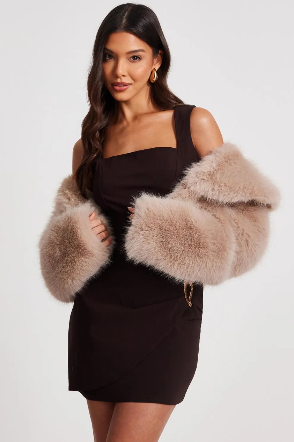 Stone Faux Fur Cropped Jacket