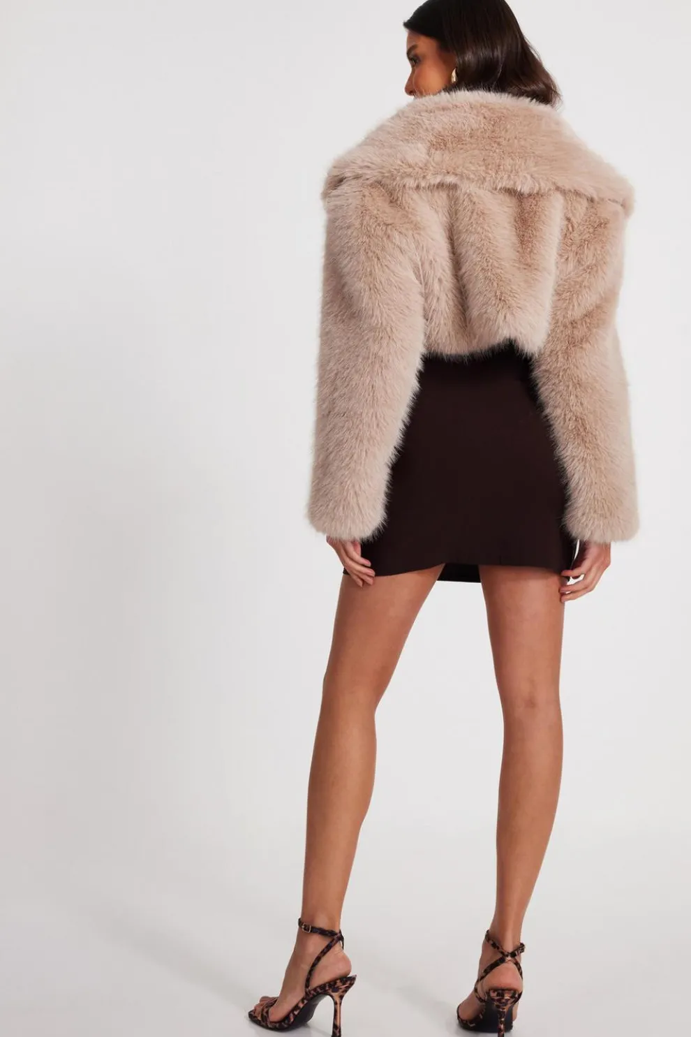 Stone Faux Fur Cropped Jacket