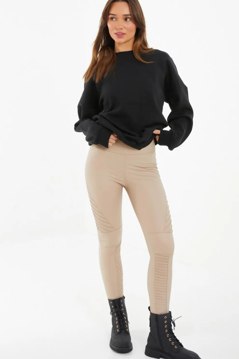 Stone Faux Leather Seam Leggings