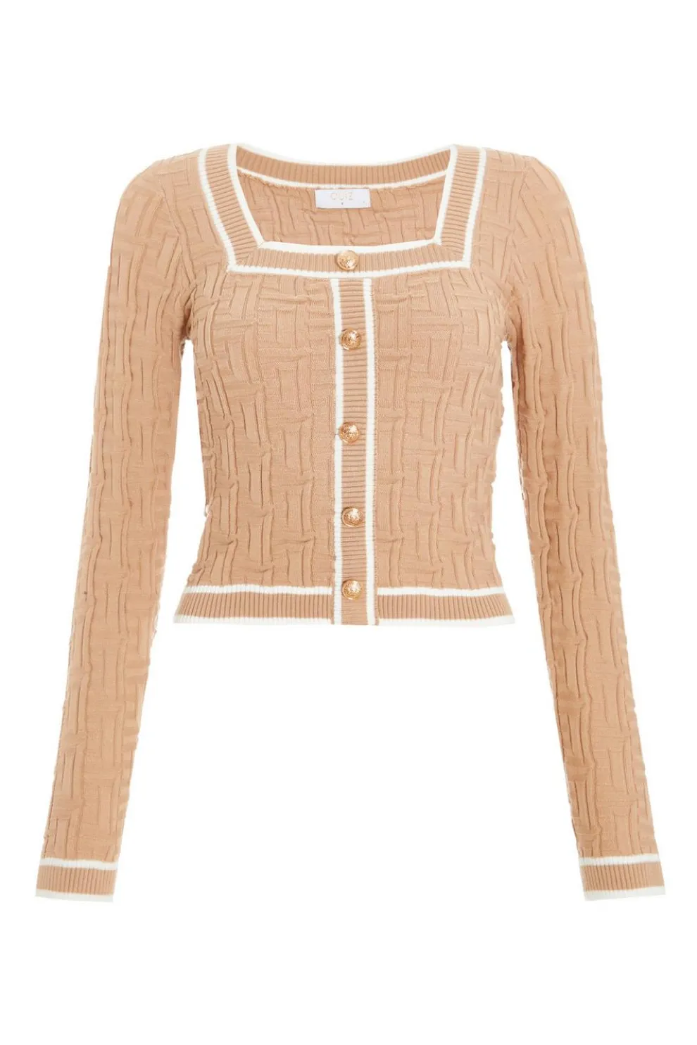 Stone Knit Contrast Trim Top