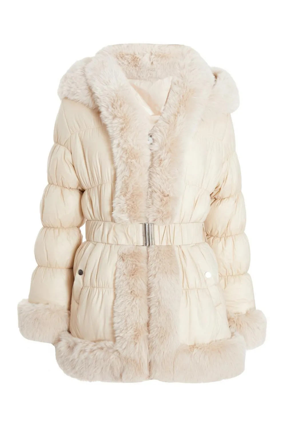 Stone Padded Faux Fur Trim Jacket