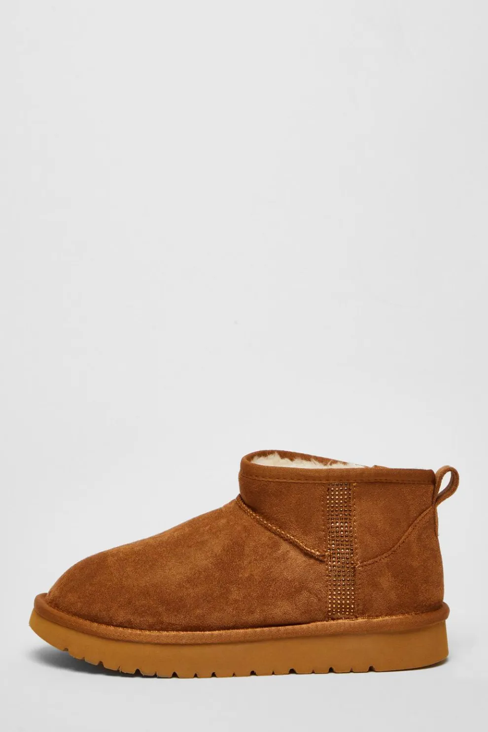 Tan Faux Suede Diamante Ankle Boots