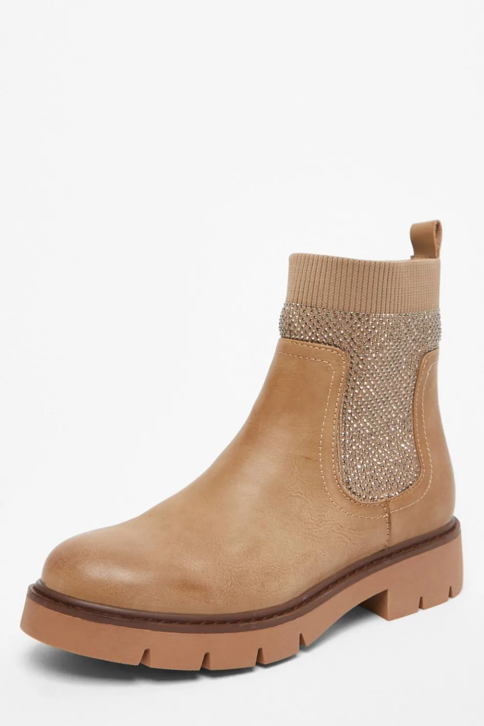 Taupe Embellished Chunky Ankle Boots