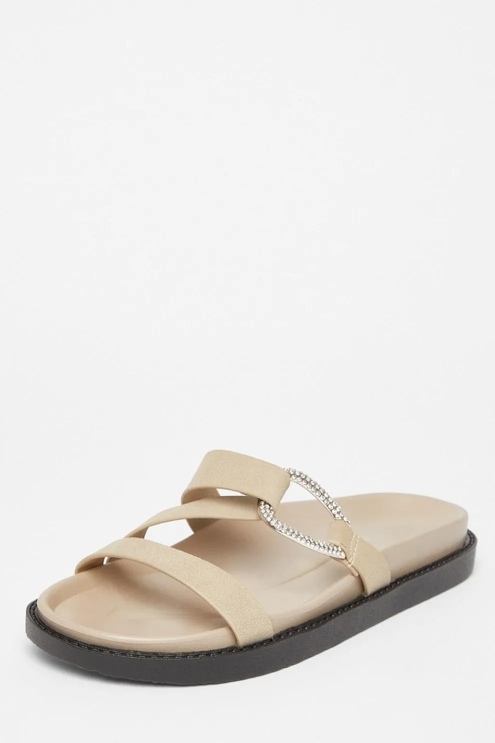 Taupe Faux Leather Flat Sandals