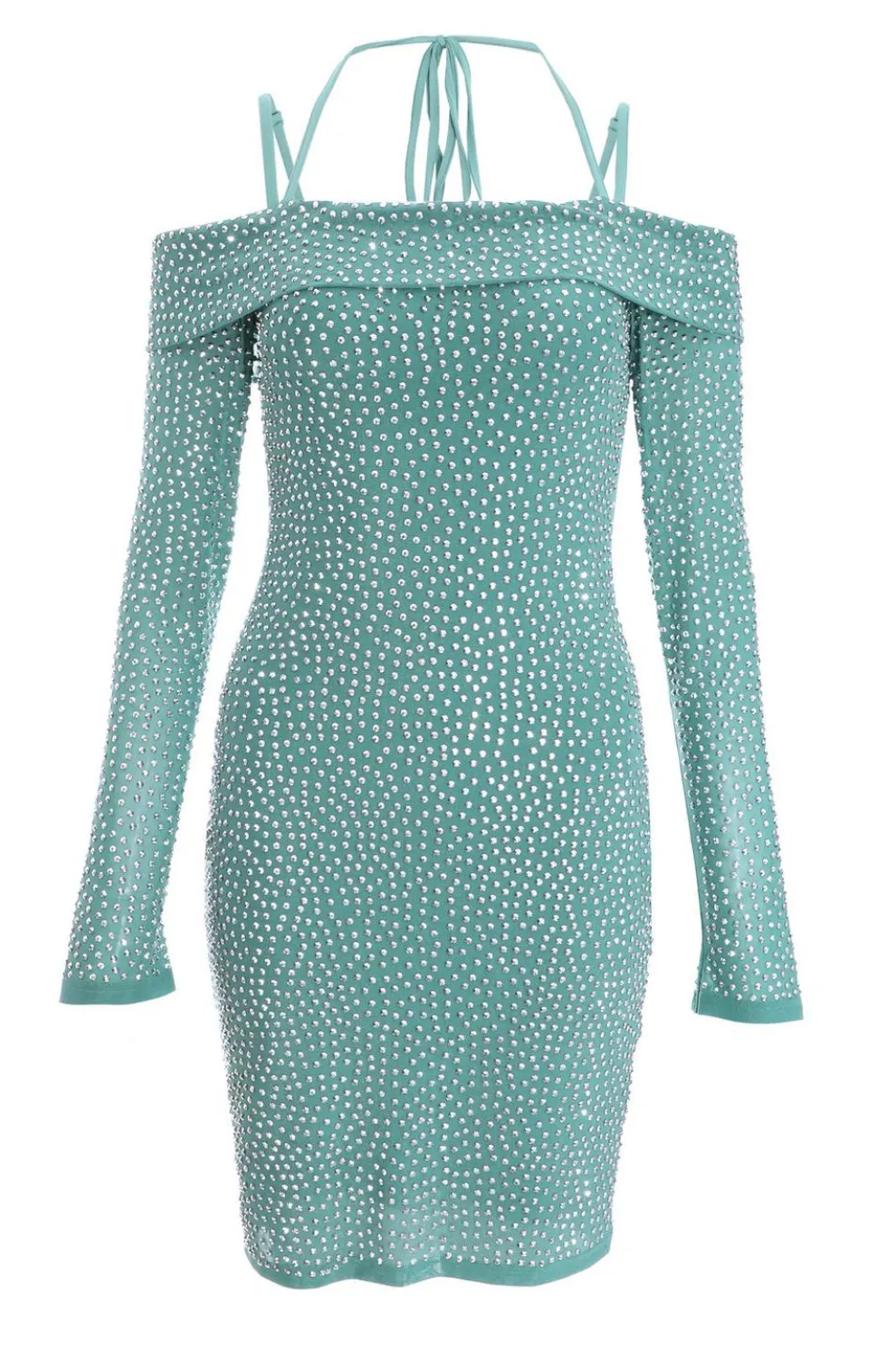 Teal Rhinestone Bodycon Mini Dress