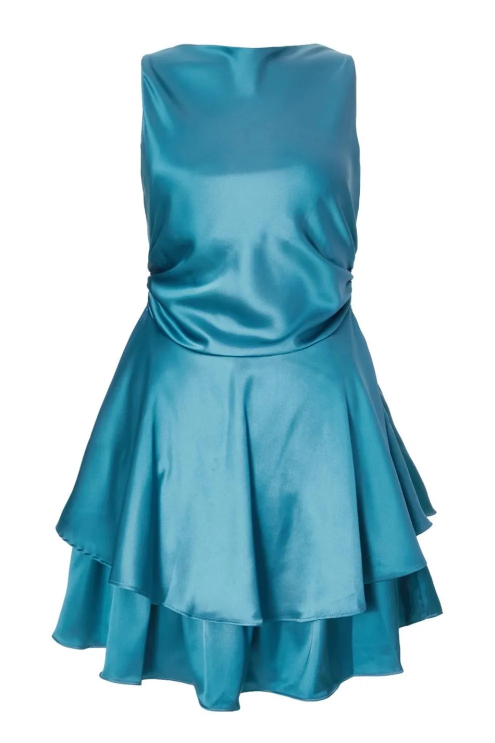 Teal Satin Frill Skater Dress