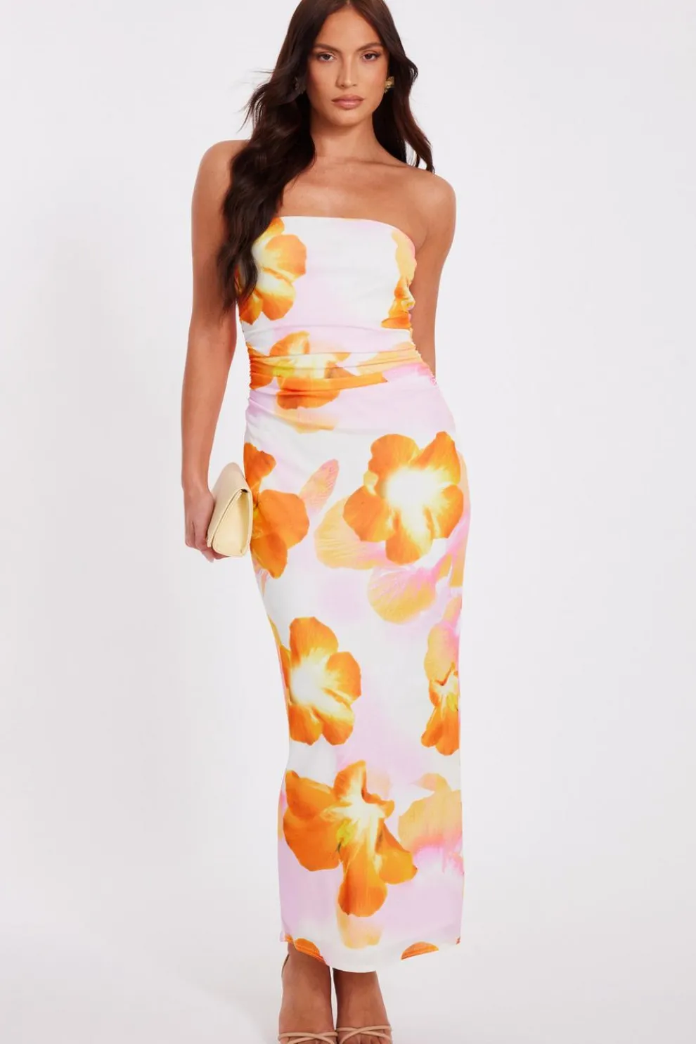 White Bandeau Floral Midaxi Dress