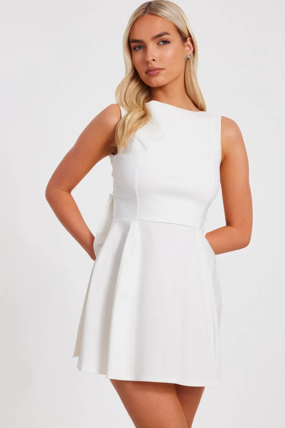 White Bow Back Mini Dress