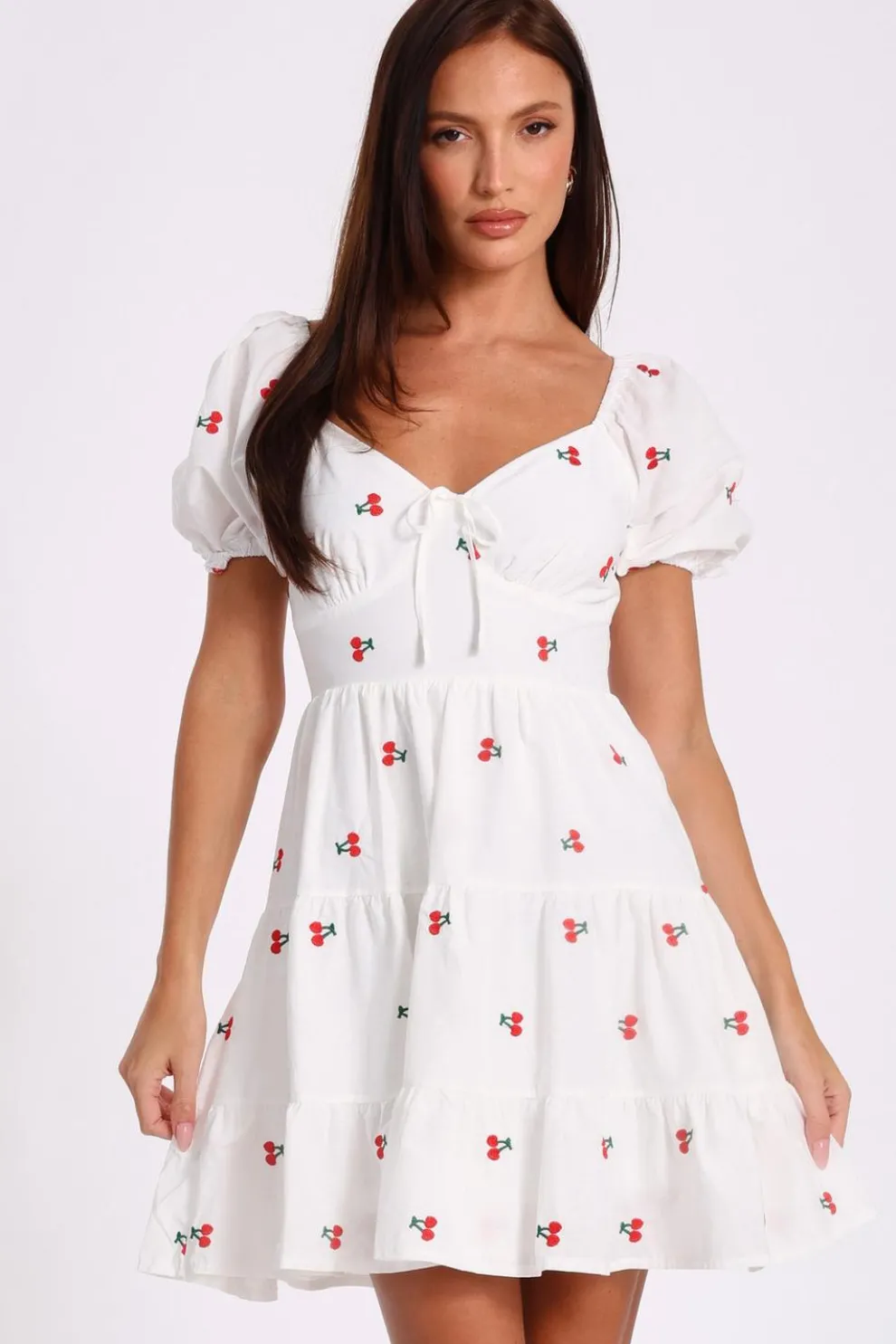 White Cherry Print Skater Dress