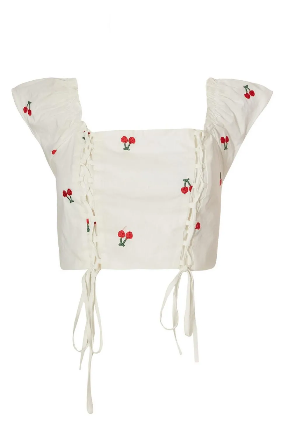 White Cherry Print Crop Top