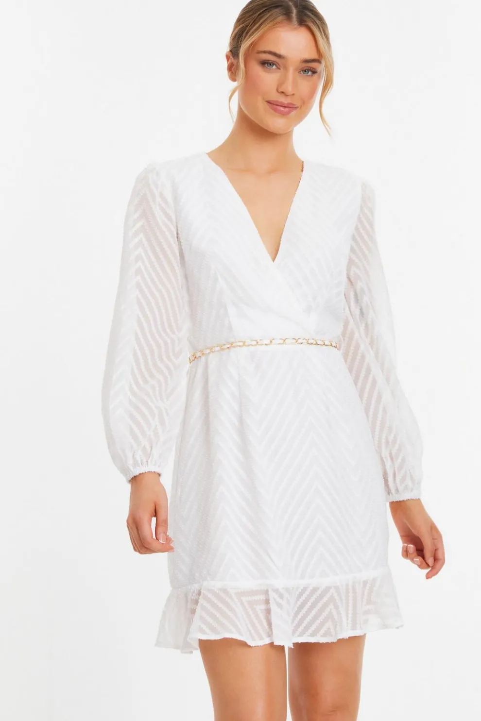 White Chevron Skater Mini Dress