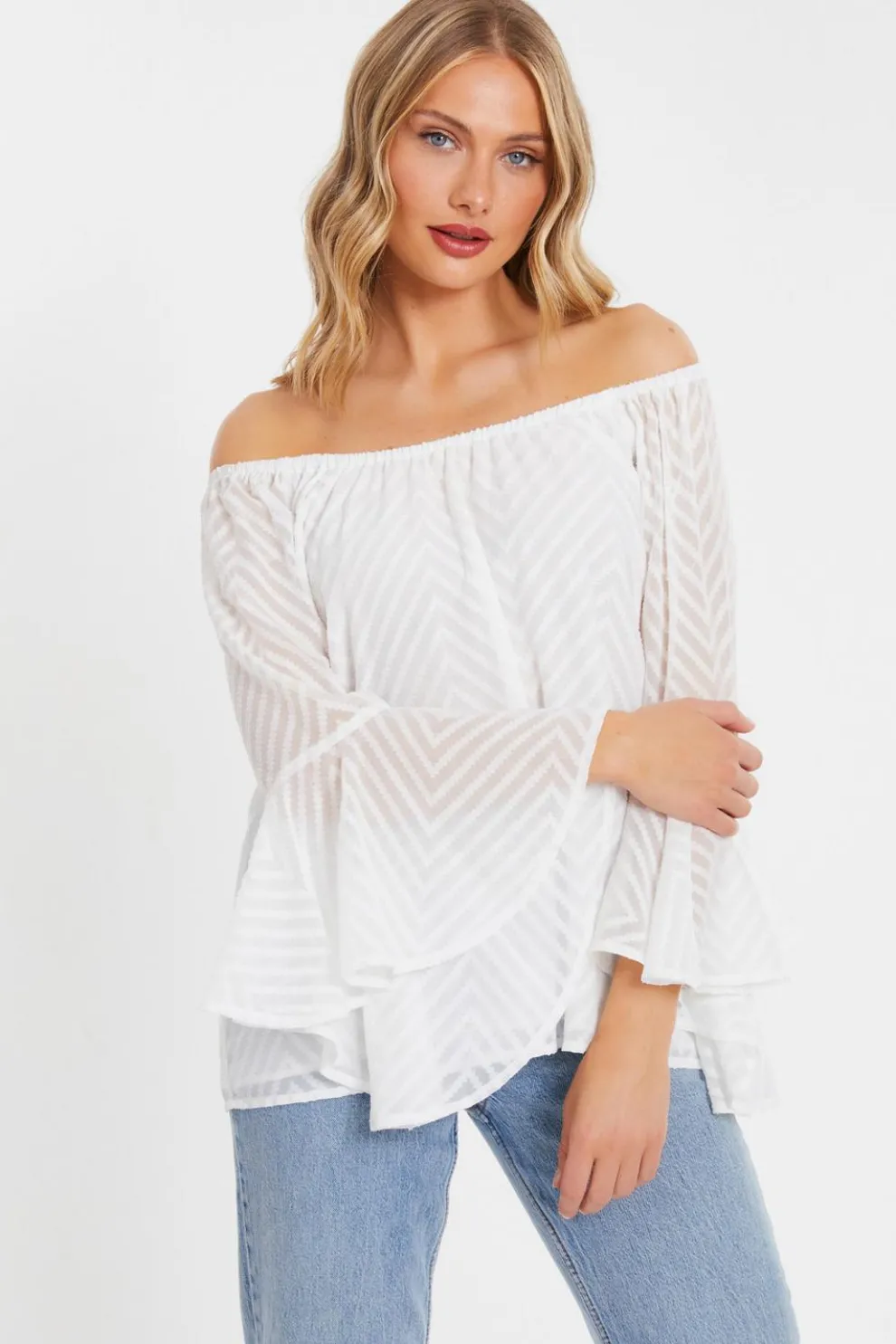 White Chiffon Bardot Top