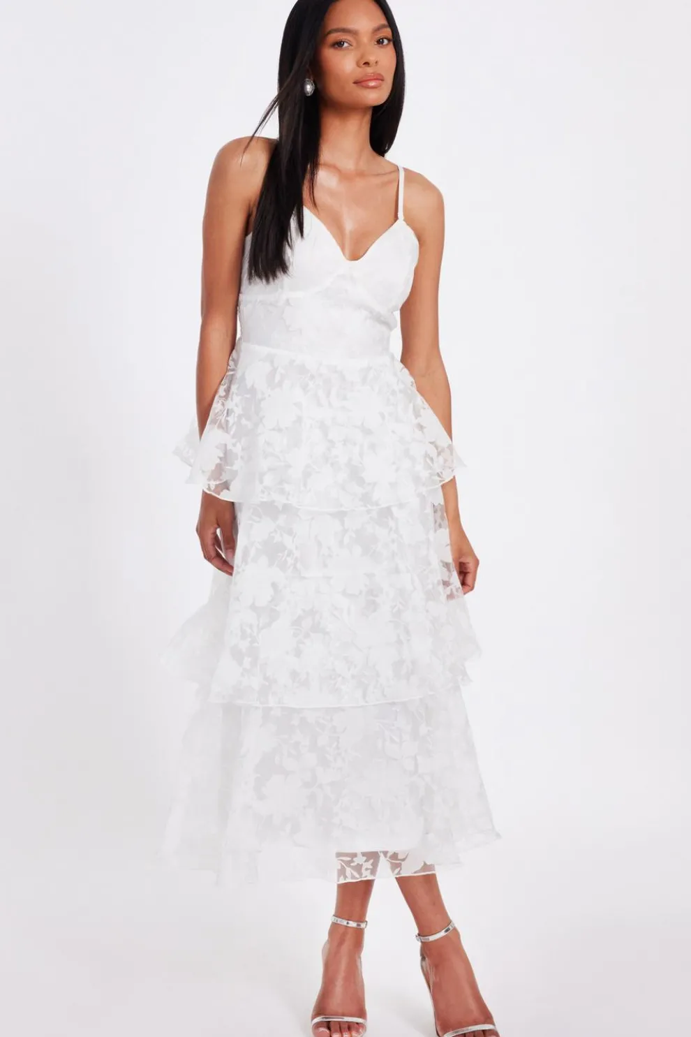 White Chiffon Floral Midaxi Dress