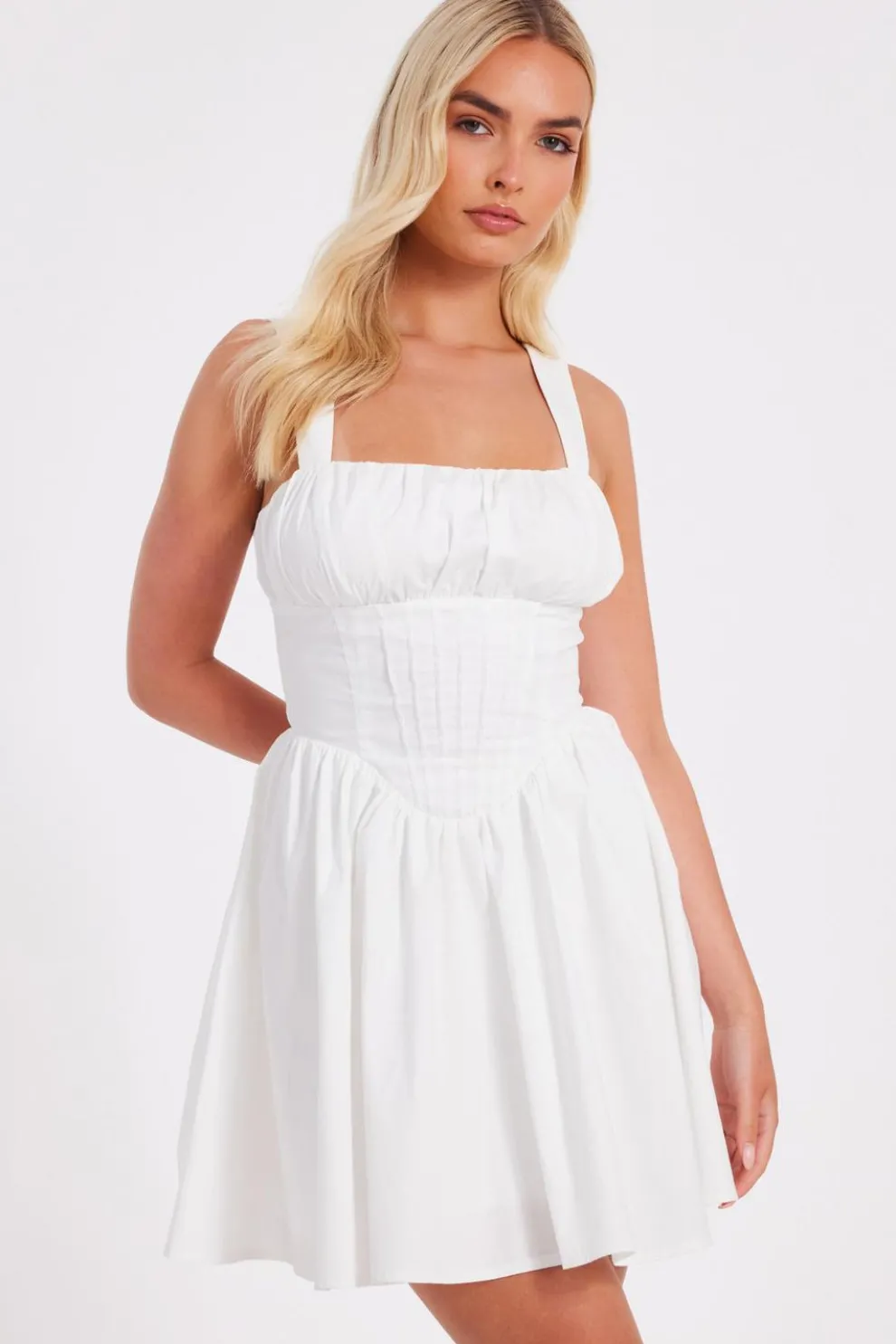 White Corset Detail Skater Dress
