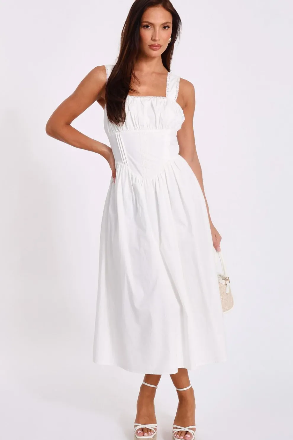 White Corset Detail Midi Dress