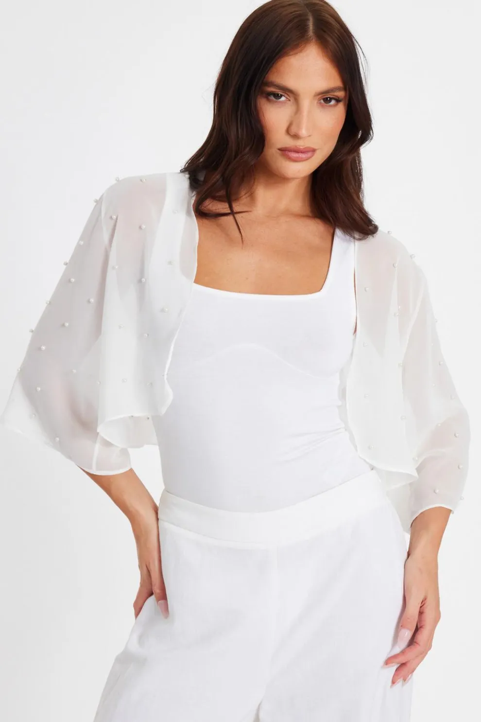 White Crop Sleeve Cover Up