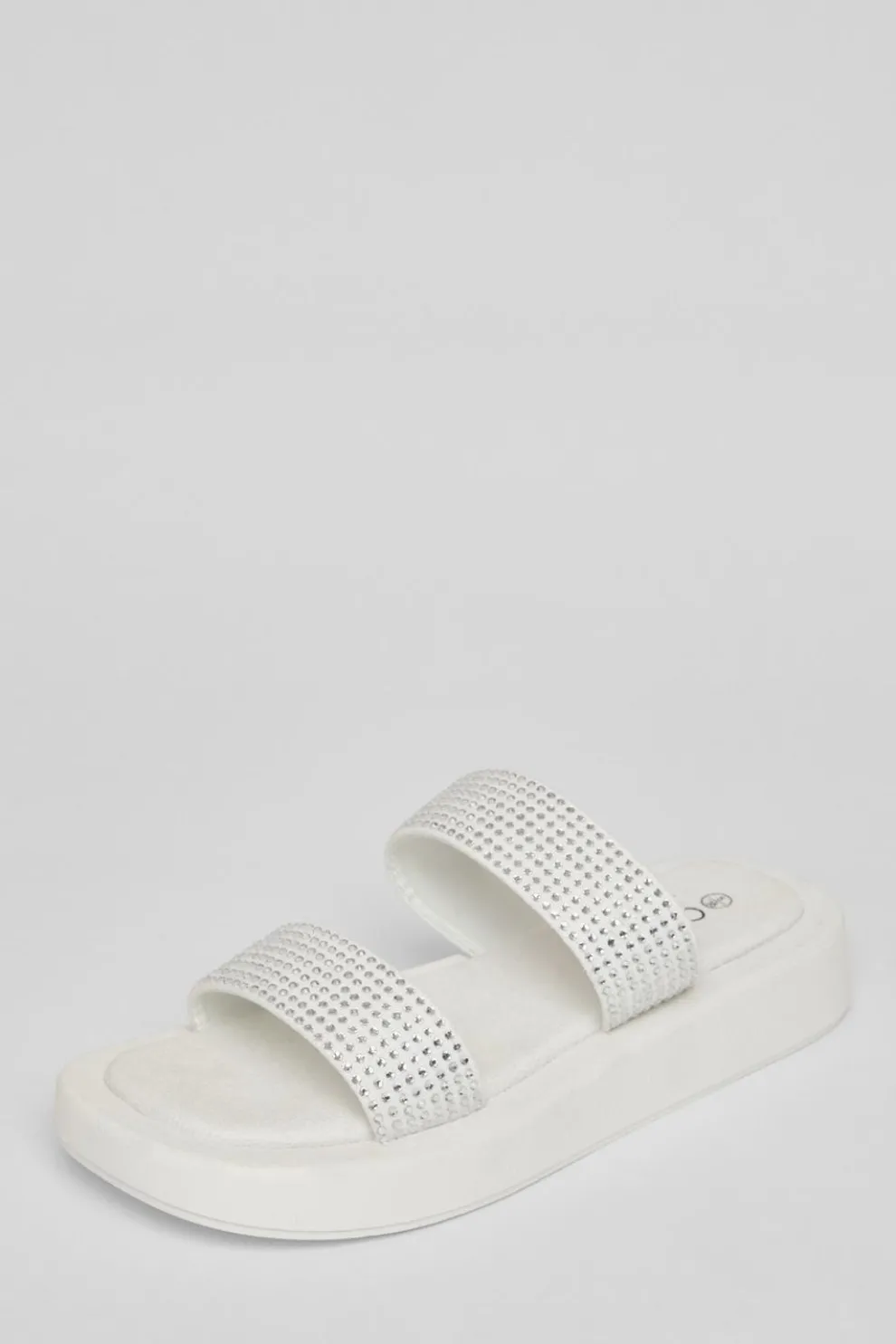White Diamante Flatform Sandals