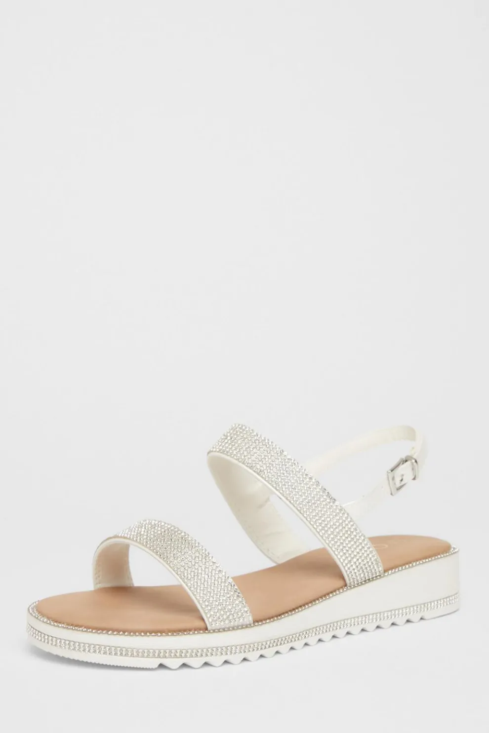 White Diamante Flat Sandals