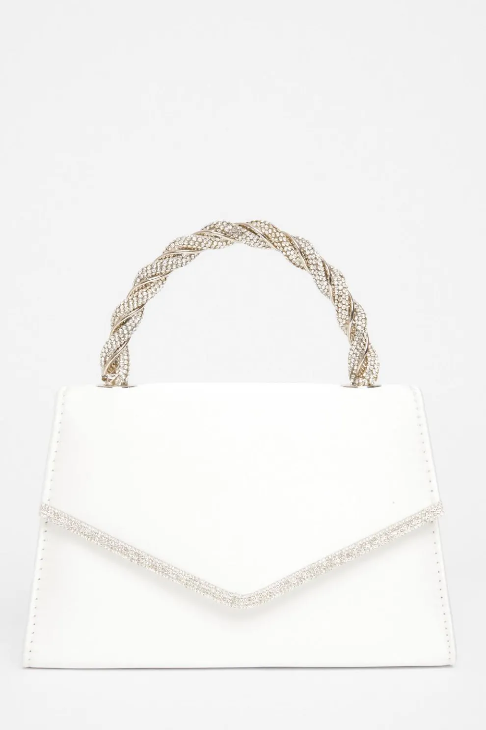 White Diamante Twist Handle Bag
