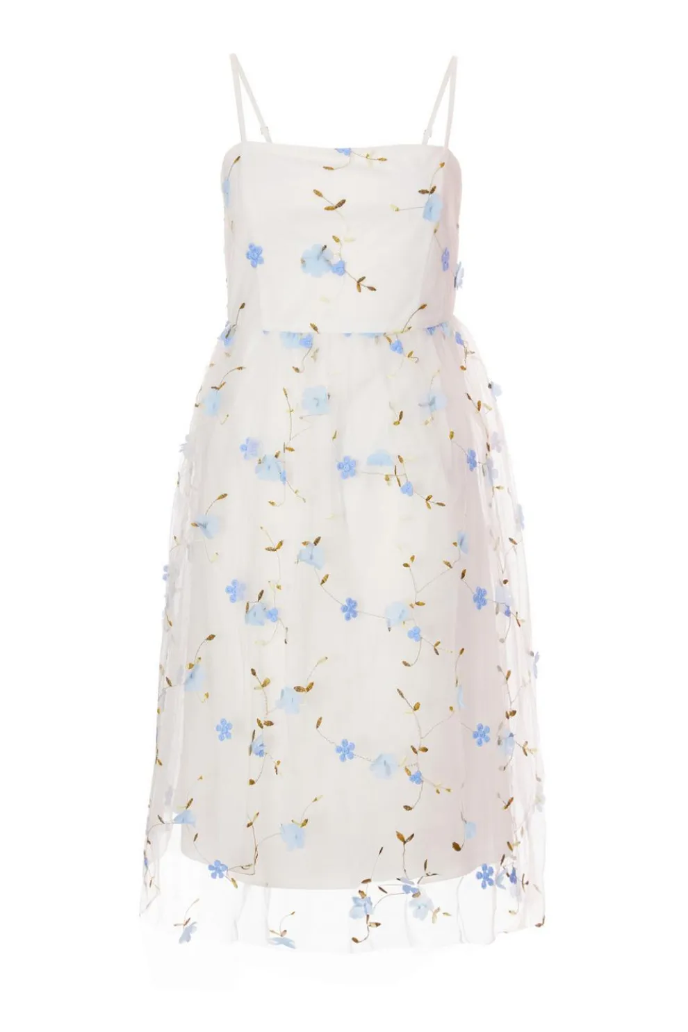 White Embroidered Floral Midi Dress