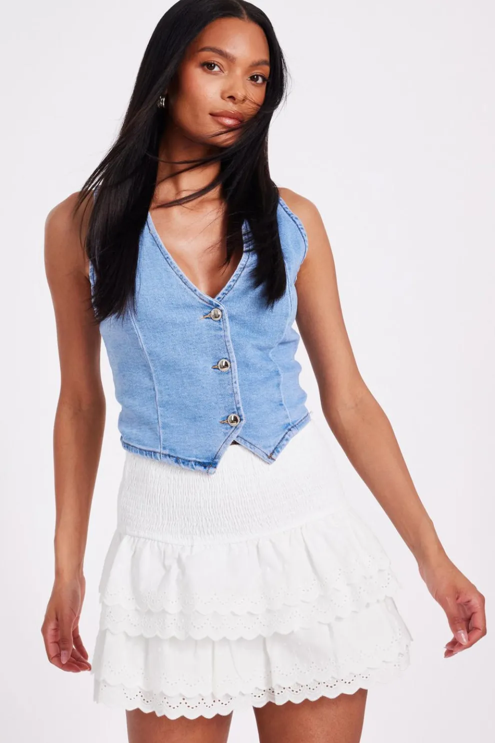 White Embroidered Mini Skirt