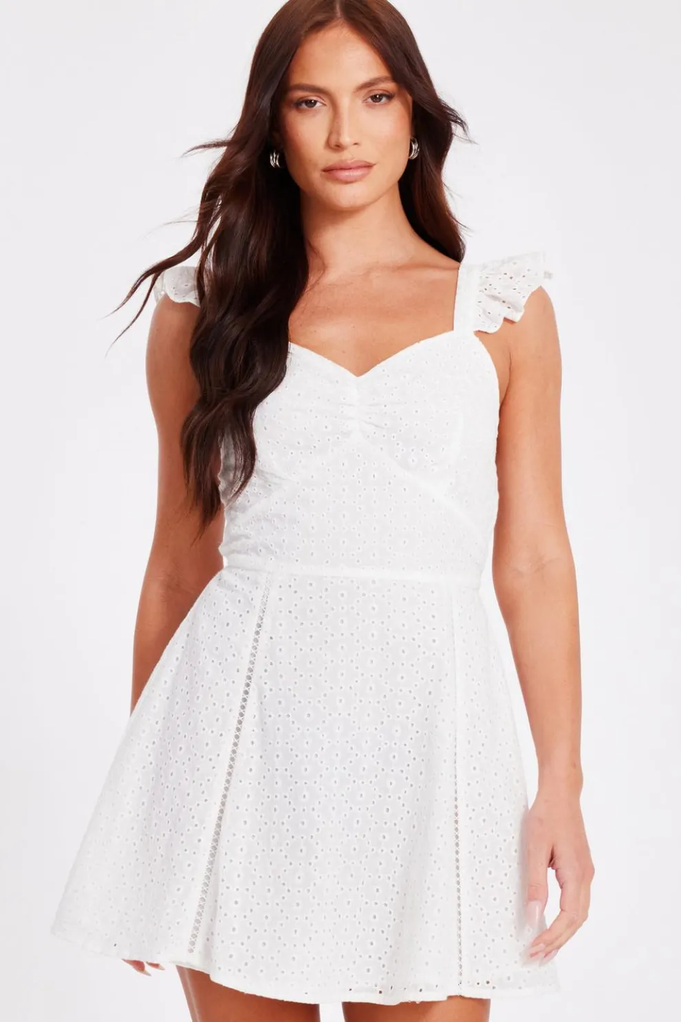 White Embroidered Mini Skater Dress