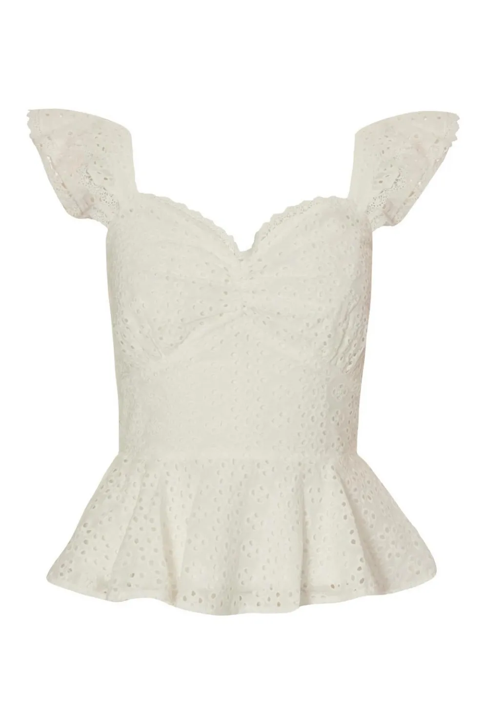 White Embroidered Peplum Top