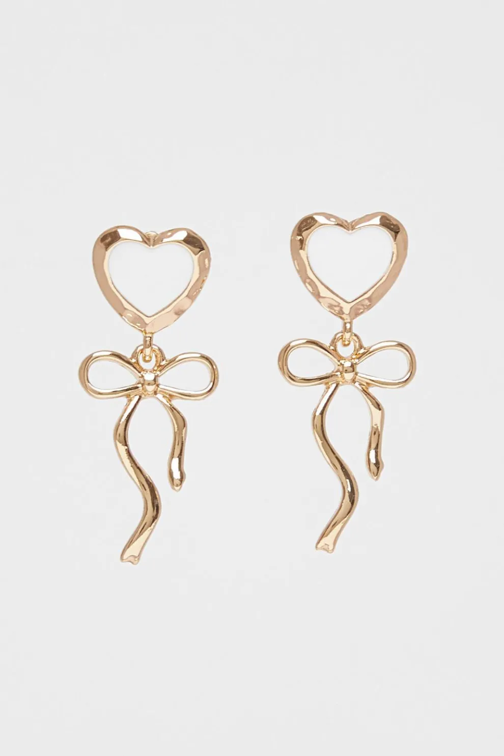White Enamel Ribbon Heart Earrings