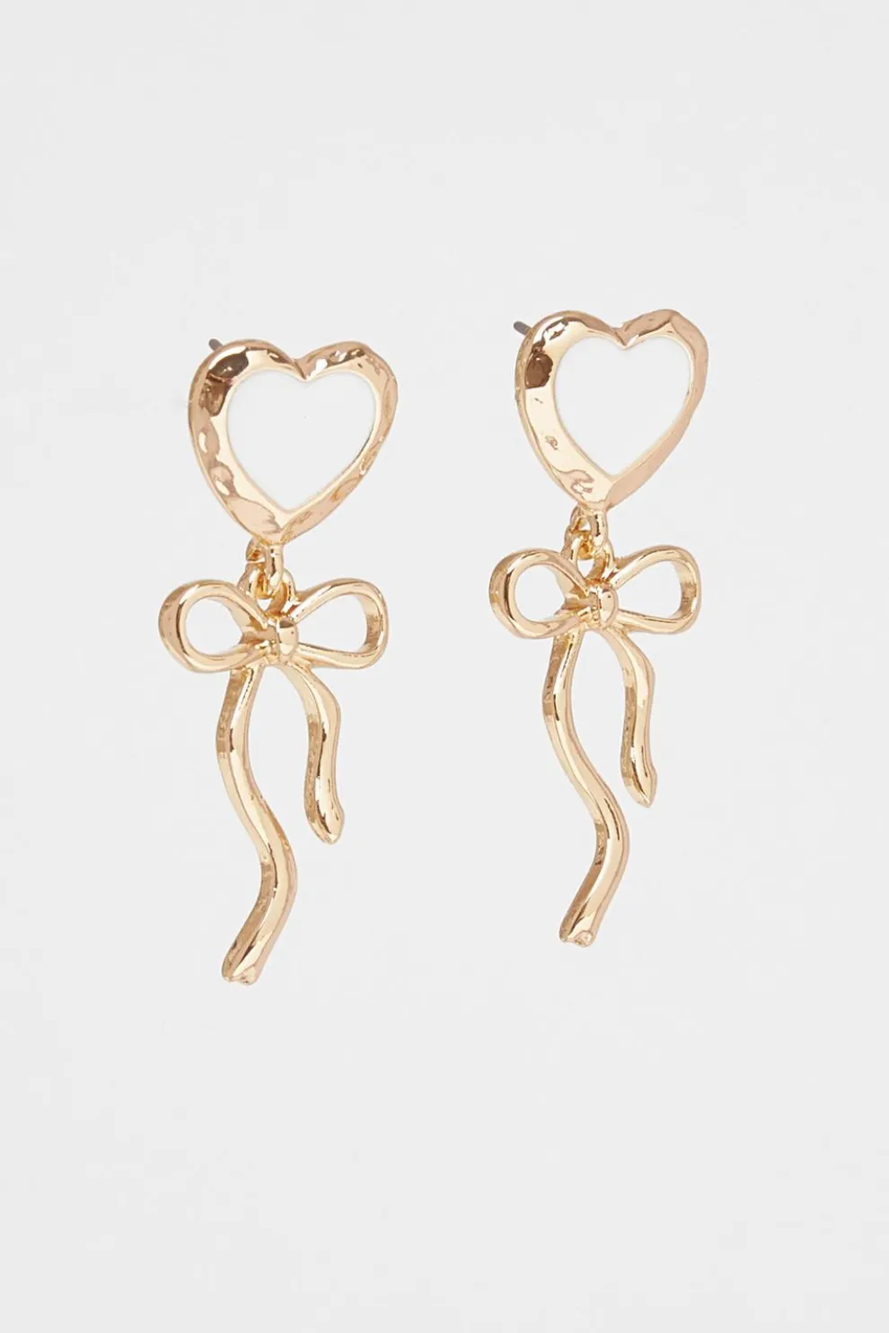 White Enamel Ribbon Heart Earrings