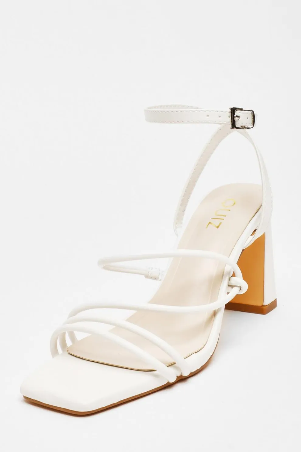 White Faux Leather Block Heeled Sandals