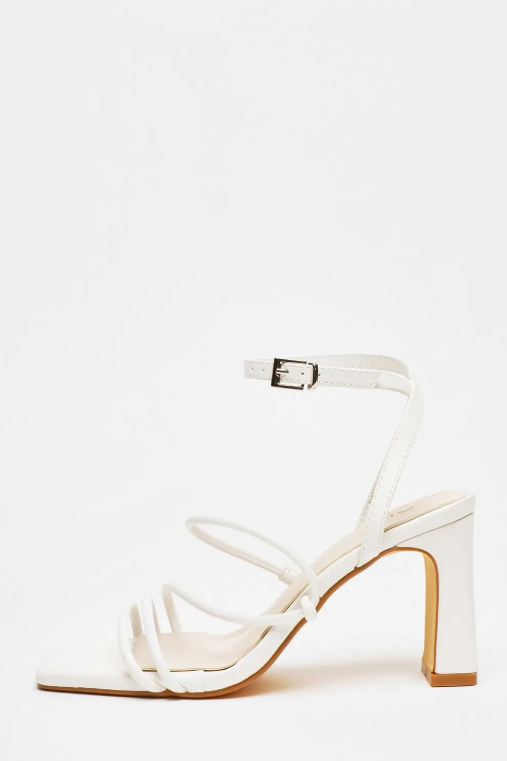 White Faux Leather Block Heeled Sandals