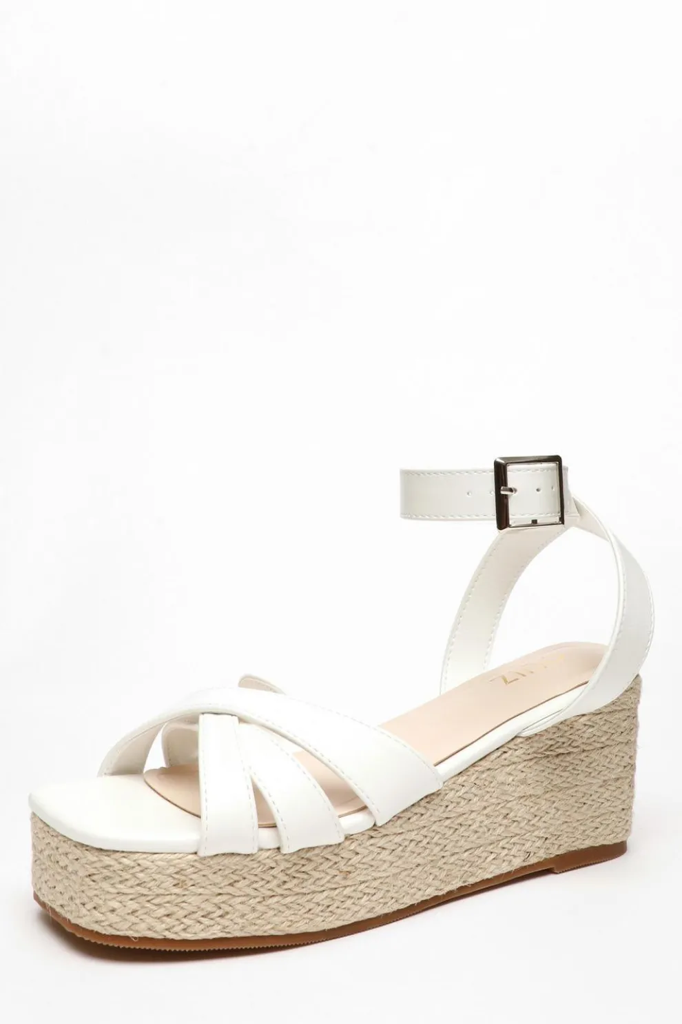 White Faux Leather Strappy Wedges