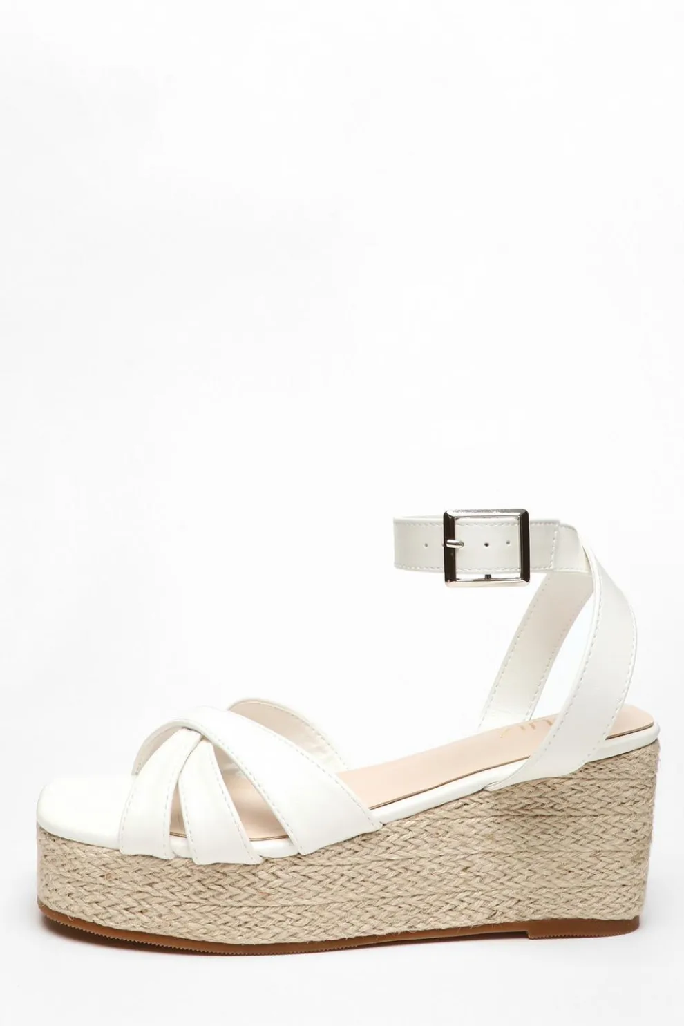 White Faux Leather Strappy Wedges