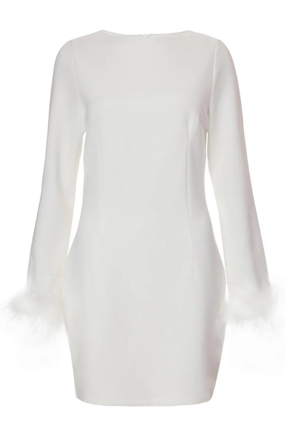 White Feather Trim Mini Dress