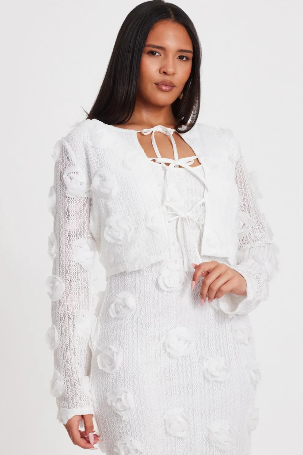 White Floral Cropped Cardigan